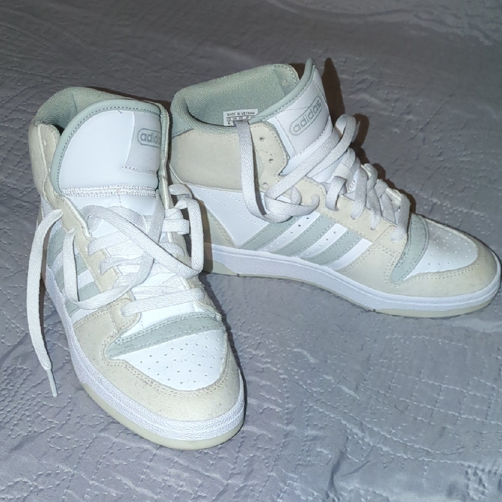 Adidas White and Cream High-Top Sneakers